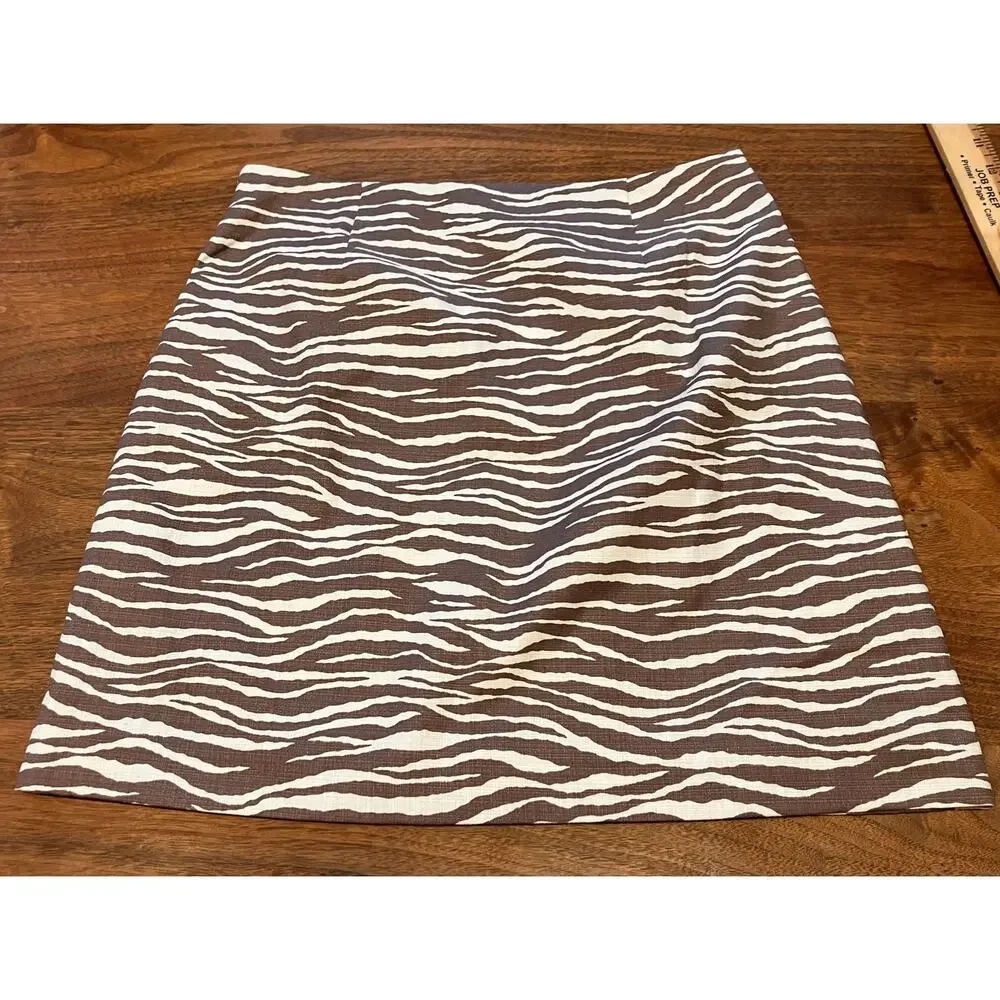 LOFT Zebra Print‎ Skirt Sz 6 ,NWT ,Brown White, Lined, Zipper, Straight, A-line